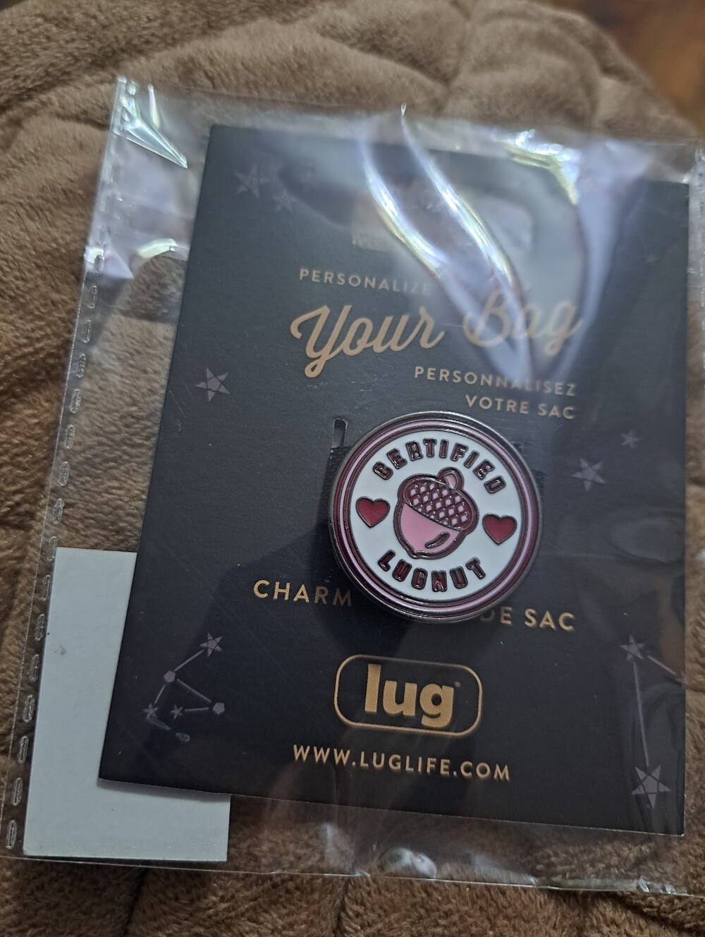 lug Orchid Pink Certified Lugnut Enamel Bag Charm